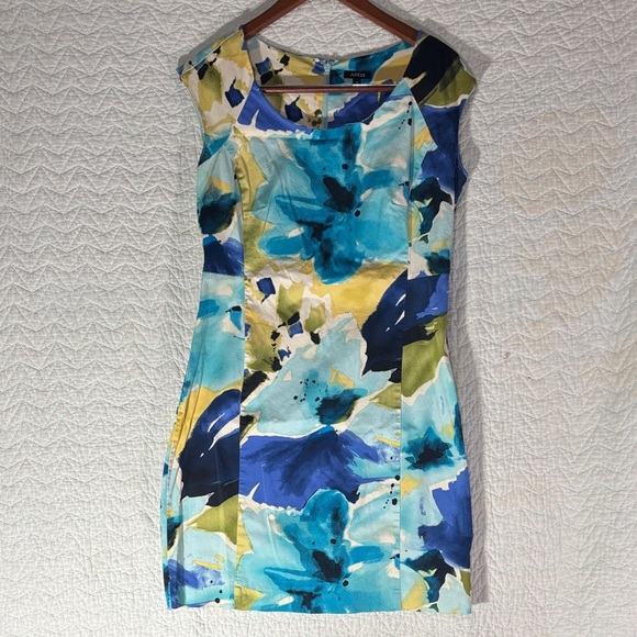 Apt. 9 Dresses & Skirts - Apt. 9 Teal, Blue & Yellow Floral Sheath Mini Dress